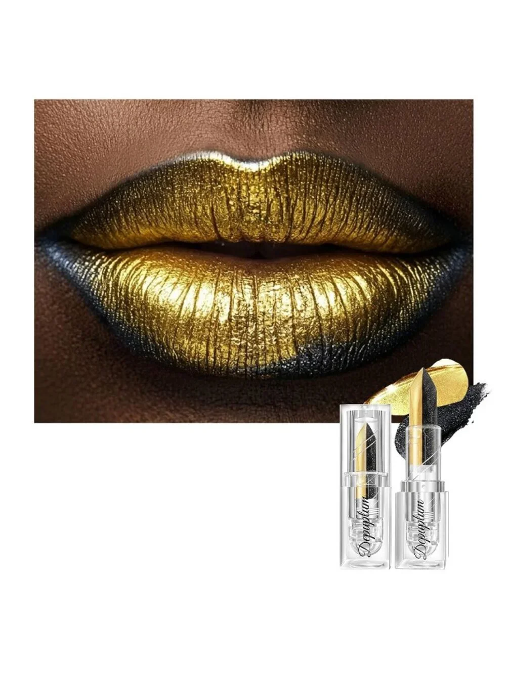 Women's Black Gold Gradient Matte Lip Liner Combo Long Lasting Lip Stick Pencil